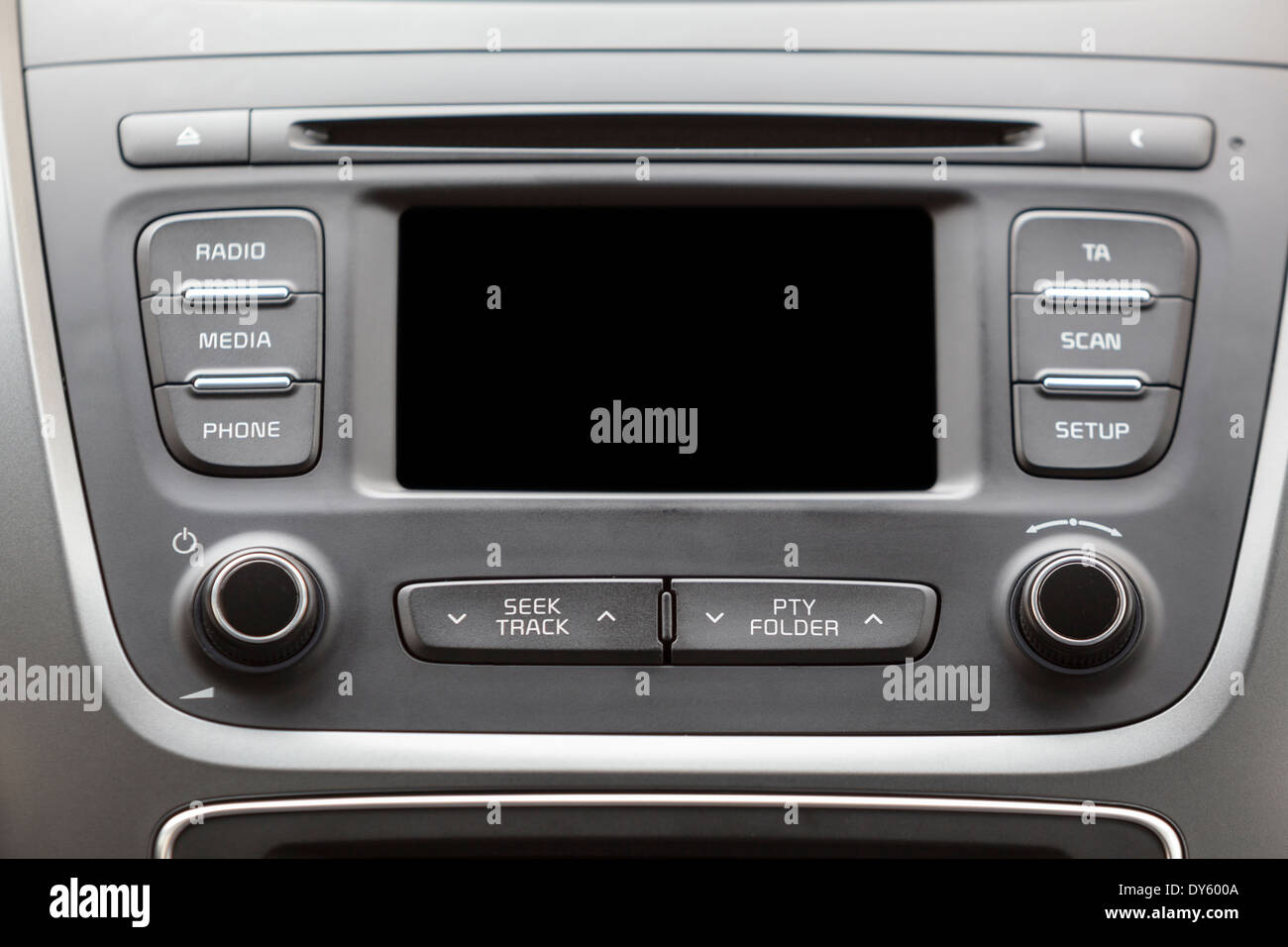 Car multimedia system display on dashboard, black screen Stock Photo