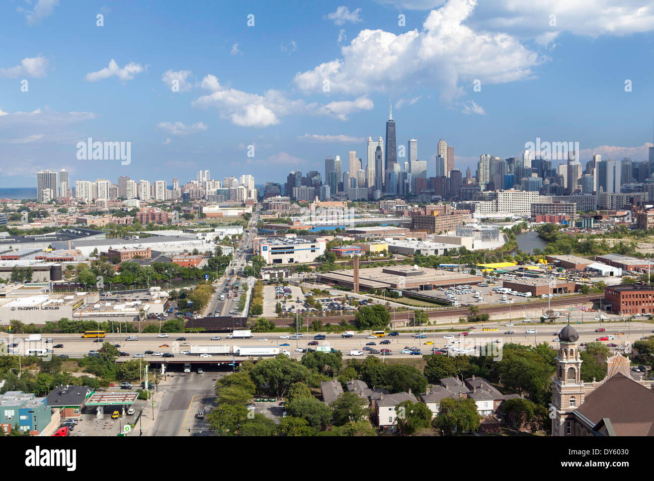 Hancock Tower and city skyline, Chicago, Illinois, United States of America, North America Stock Photo