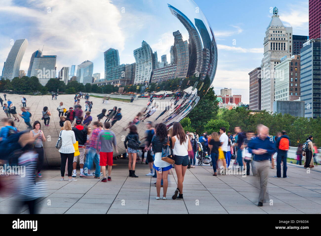 The Cloud Gate Sculpture in Millenium Park, Chicago, Illinois, United States of America, North America Stock Photo