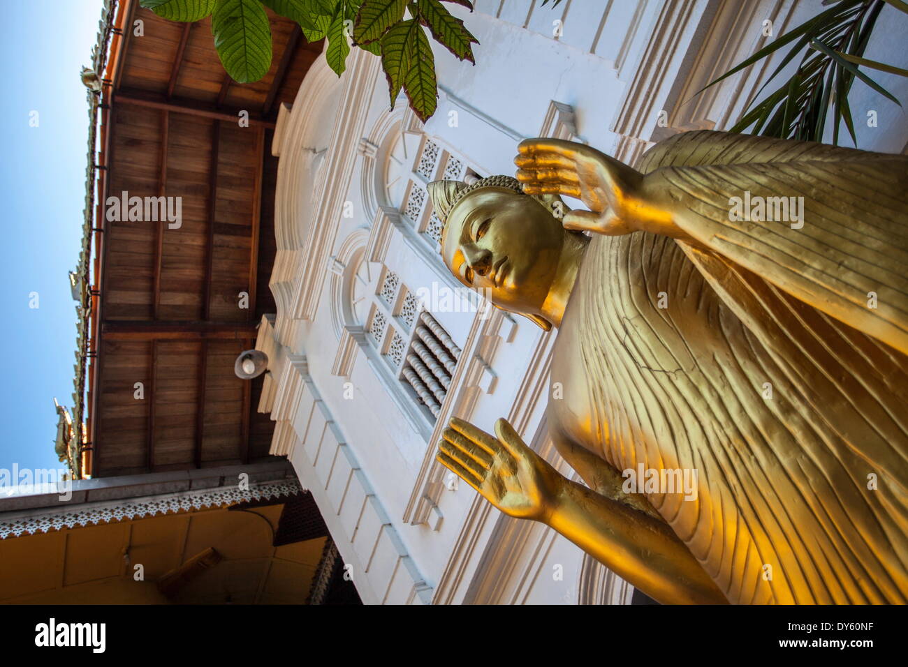 Golden statue at the entrance of Gangaramaya Temple, Colombo, Sri Lanka, Asia Stock Photo