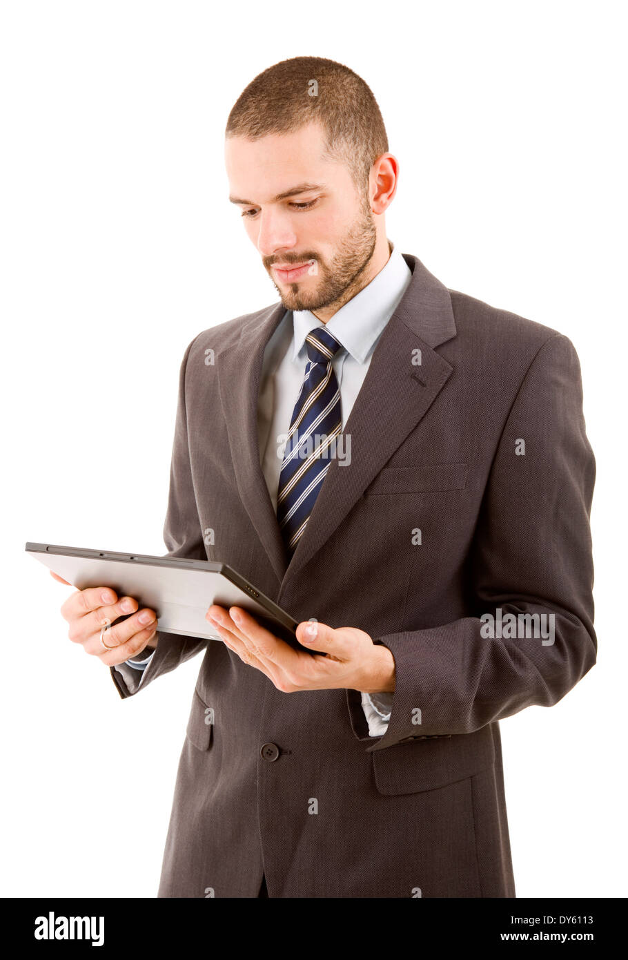businessman using touch pad of tablet pc, isolated Stock Photo - Alamy