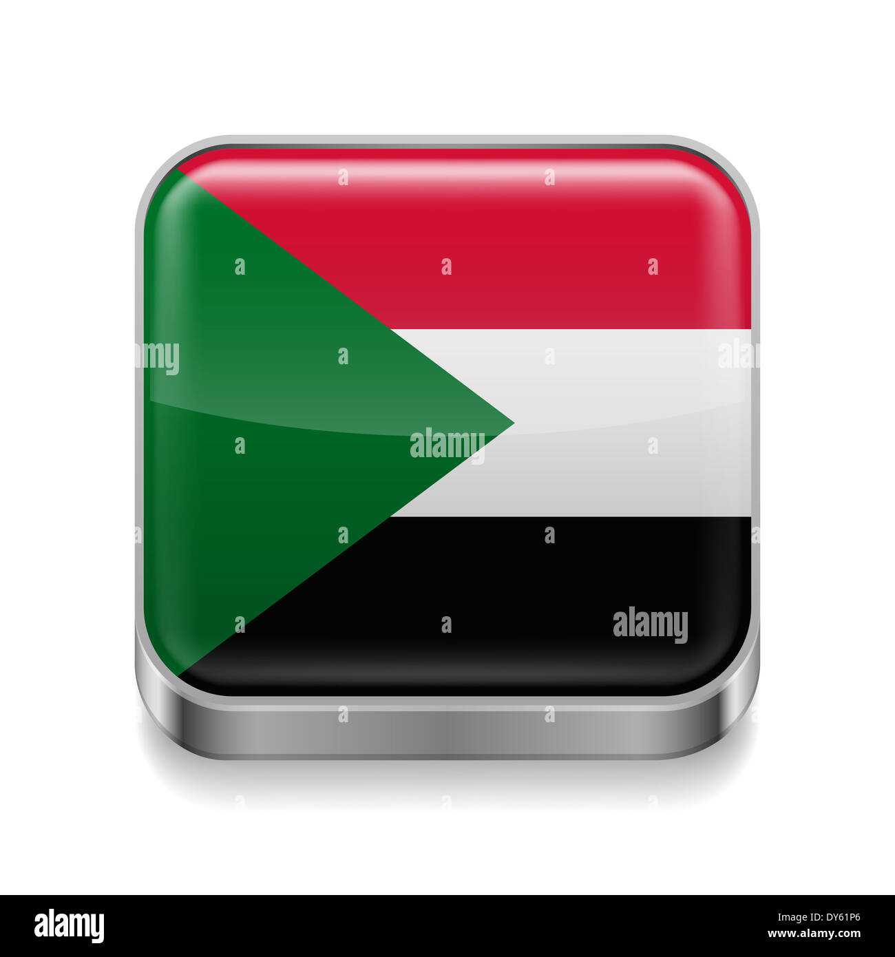 Metal square icon with Sudanese flag colors Stock Photo