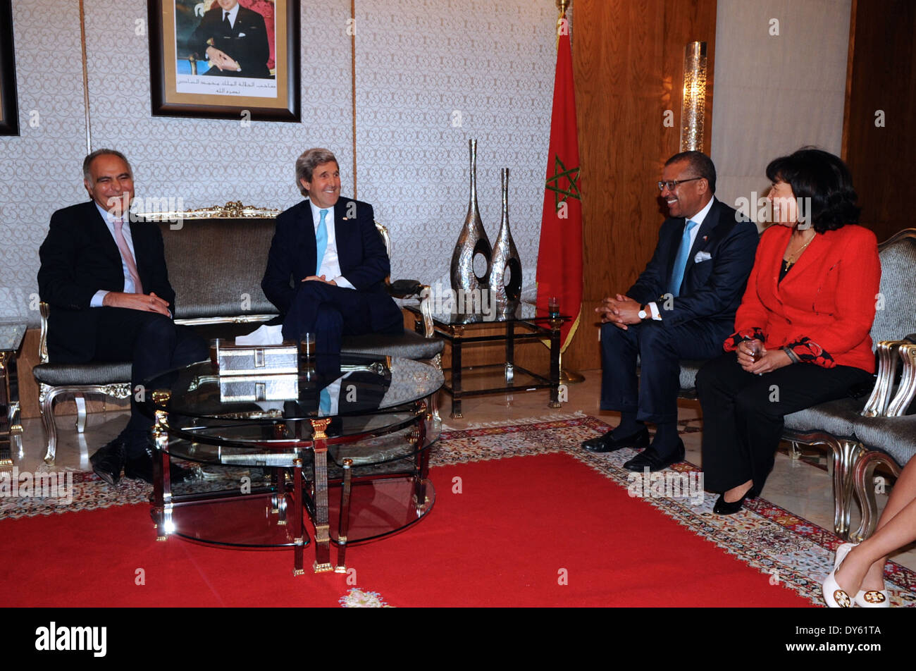 Moroccan Foreign Minister Mezouar Welcomes Secretary Kerry With Tea Ceremony Stock Photo