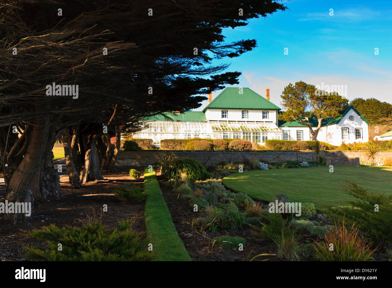 Governor's Residence and garden, Stanley, East Falkland, Falkland Islands, South America Stock Photo