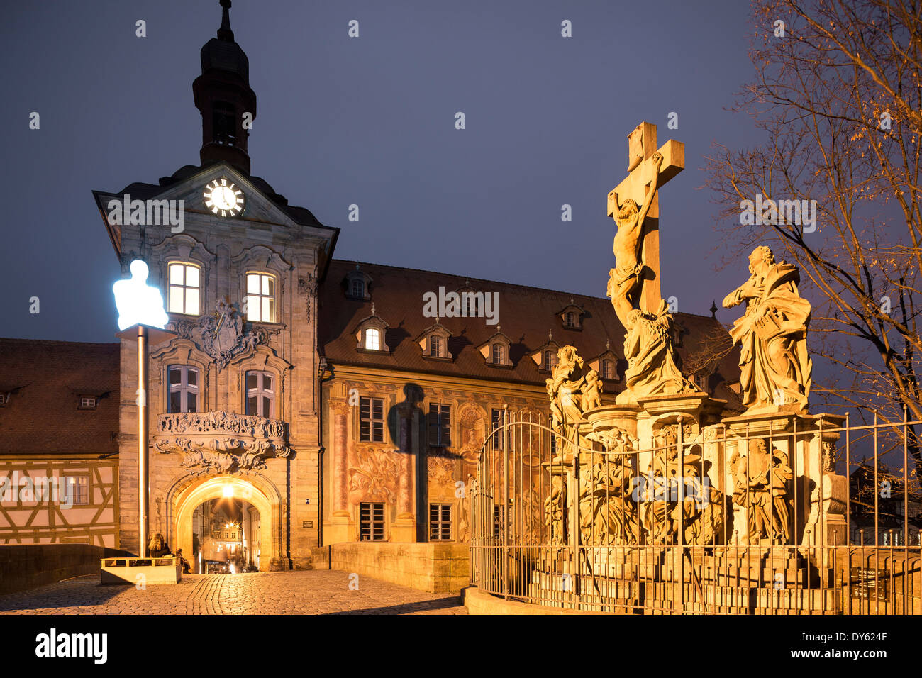 Old Town Hall with crucifixion group, Bamberg, Franken, Bavaria, Germany, Europe, UNESCO World Heritage Site Stock Photo