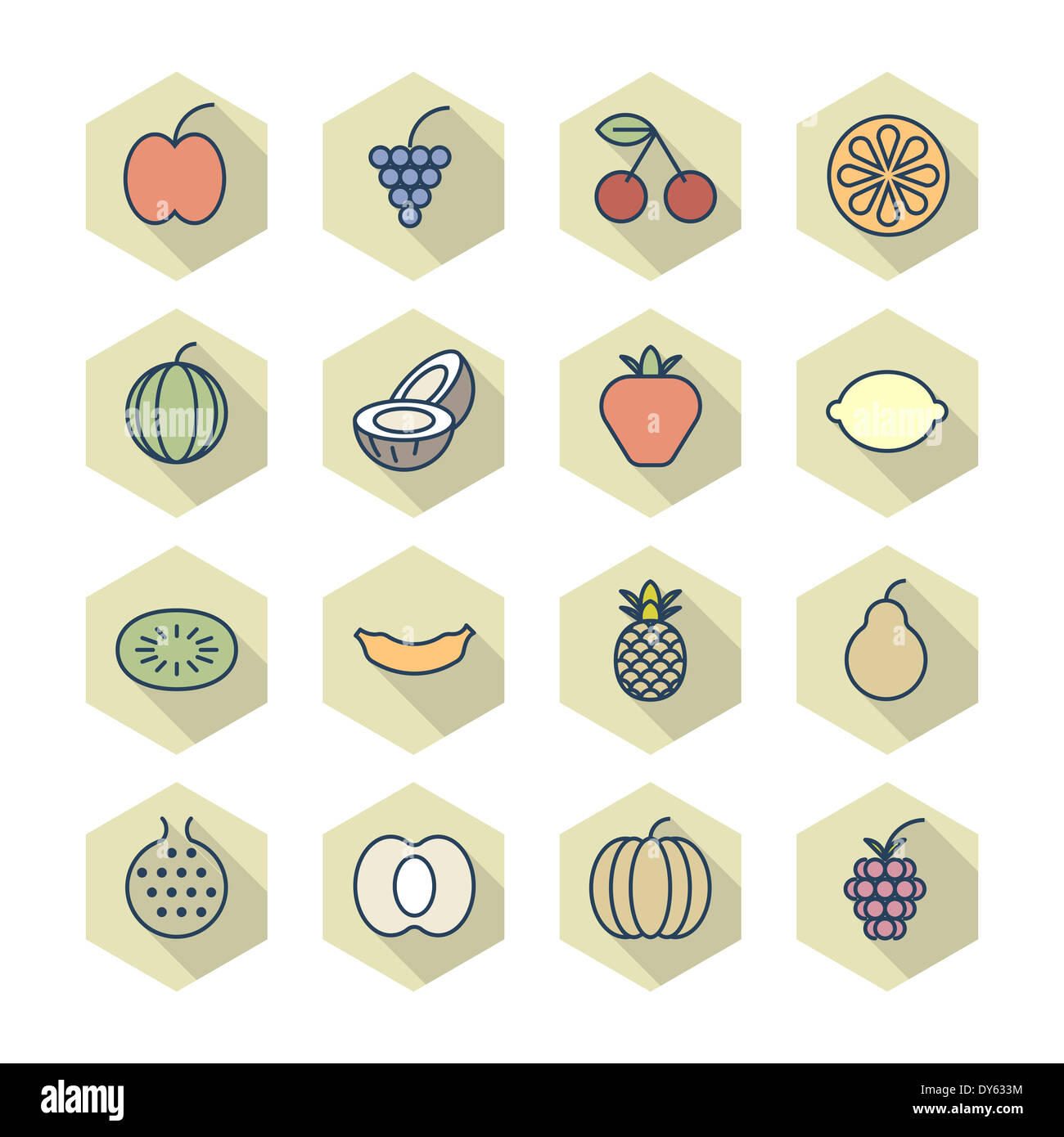 Thin Line Icons For Fruits. Raster version Stock Photo - Alamy