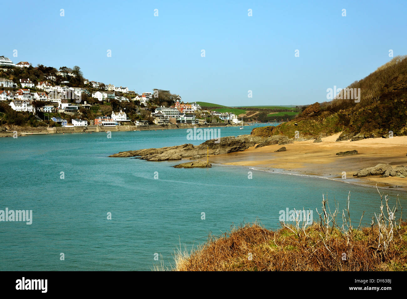 SALCOMBE TOWN PHOTOGRAPHED FROM THE ESTUARY Stock Photo