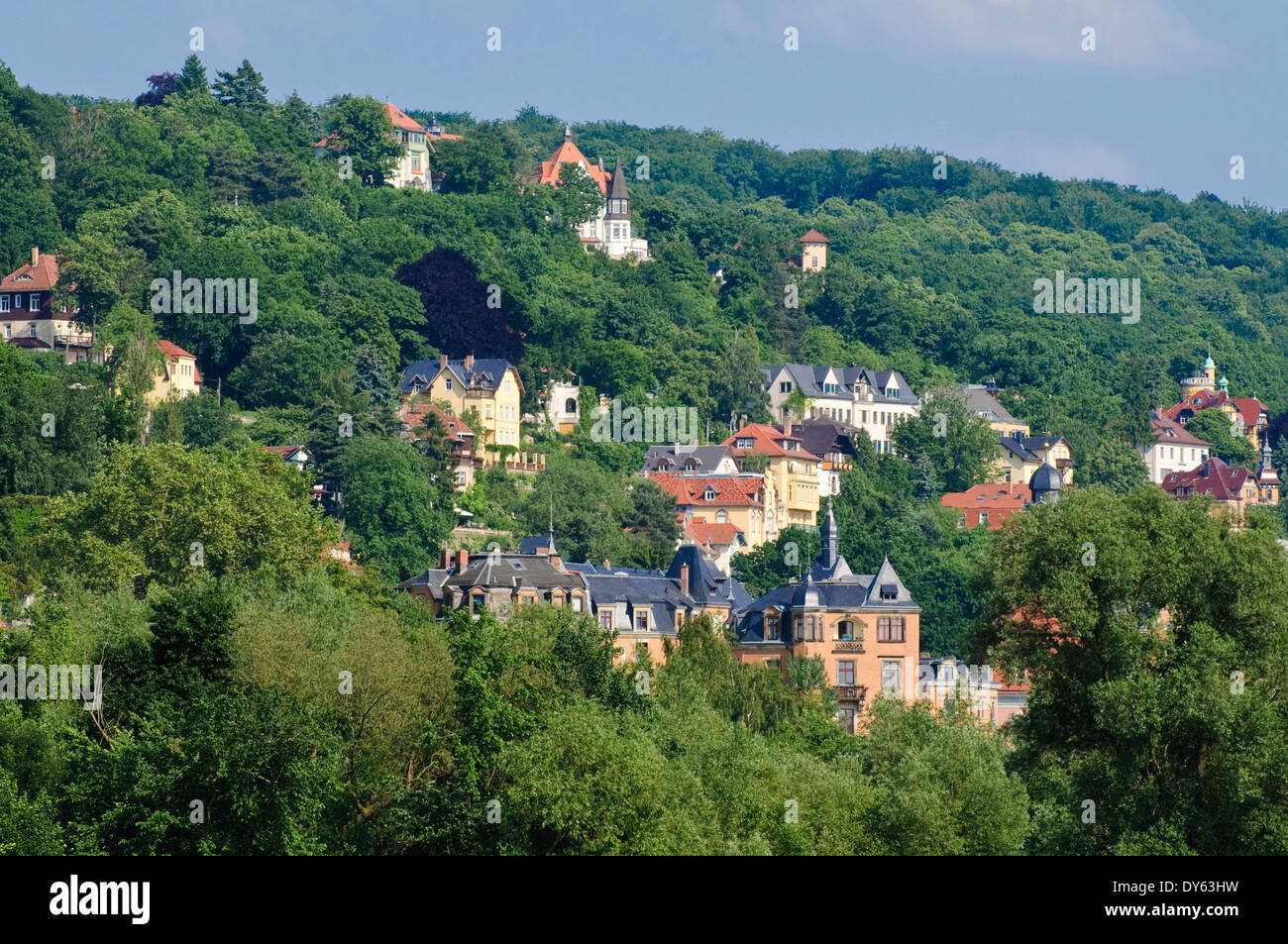 Villas on a hill at Loschwitz district, Dresden, Saxony, Germany, Europe Stock Photo