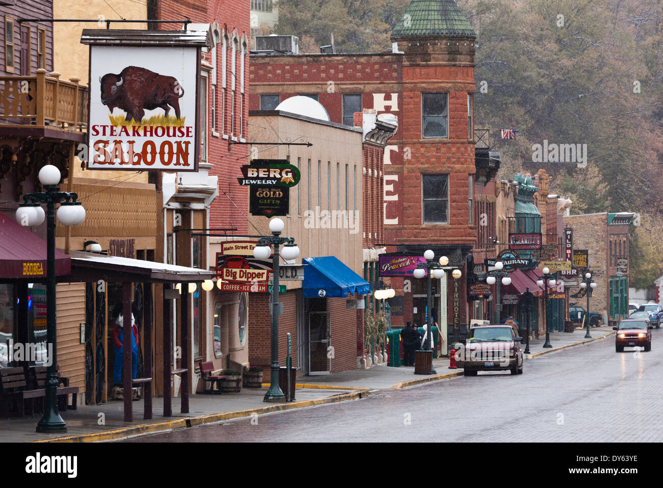 Usa South Dakota Black Hills National Forest Deadwood Historic Main Street Early Winter