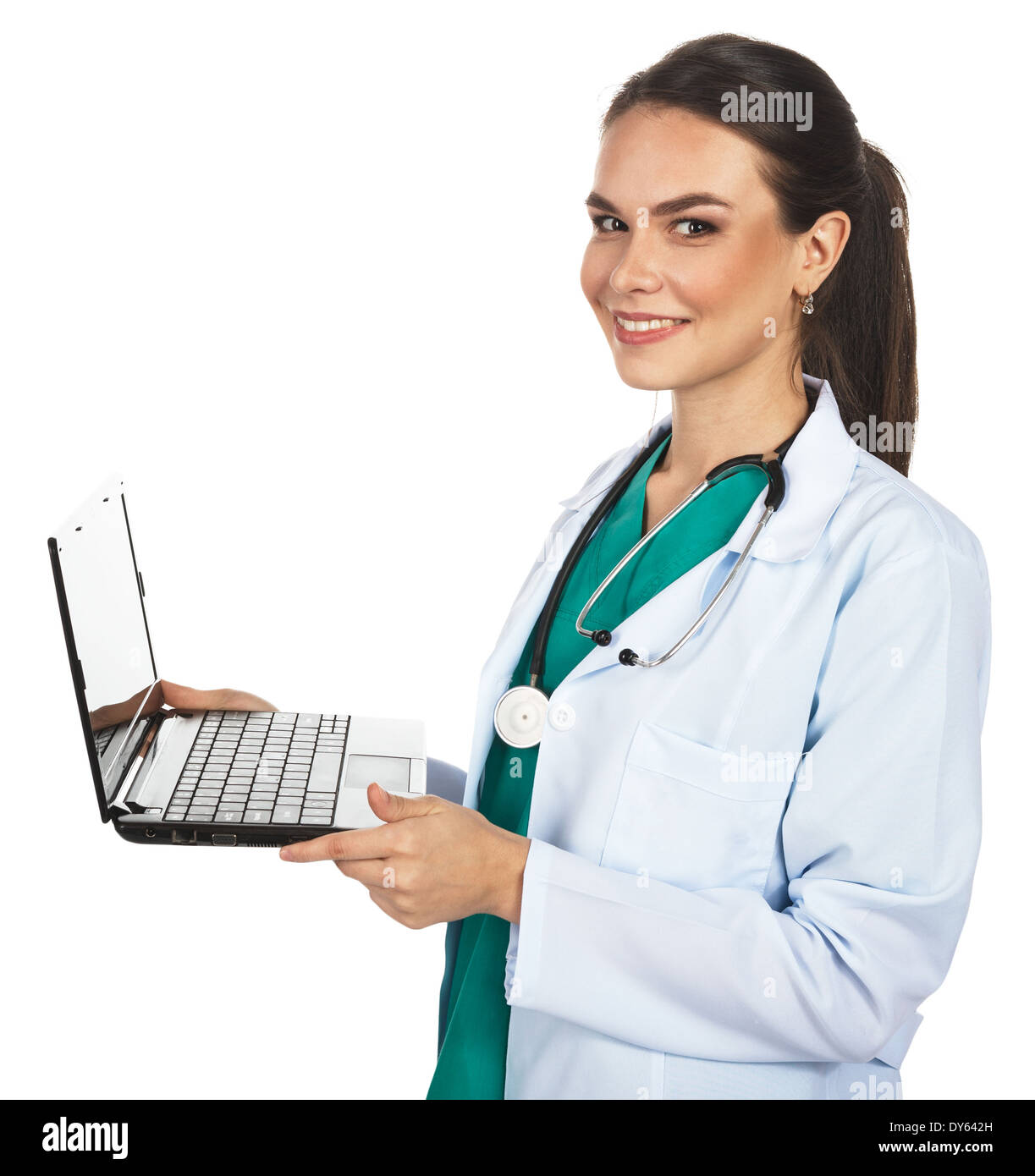 Female nurse laptop hospital scrubs hi-res stock photography and images ...
