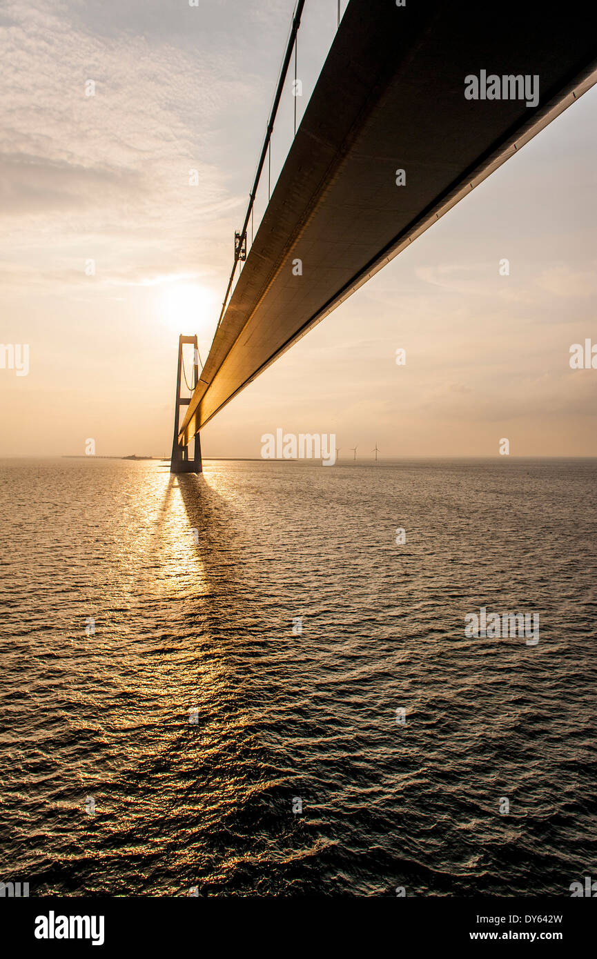 Oresund Bridge between Scania and Danmark during sun set, Baltic Sea, Oresund, Scandinavien Stock Photo