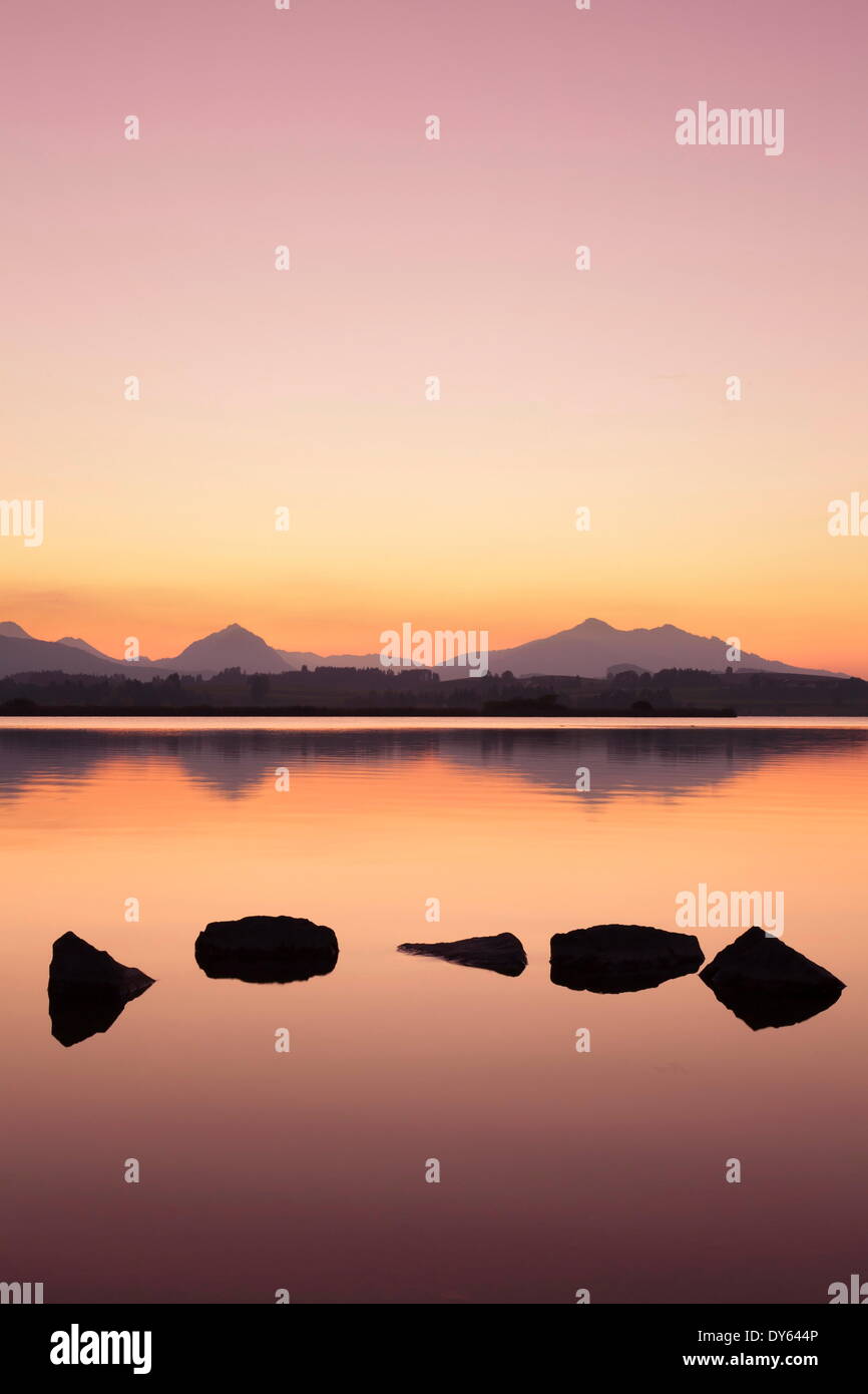 Sunset at Hopfensee Lake, near Fussen, Allgau, Allgau Alps, Bavaria, Germany, Europe Stock Photo