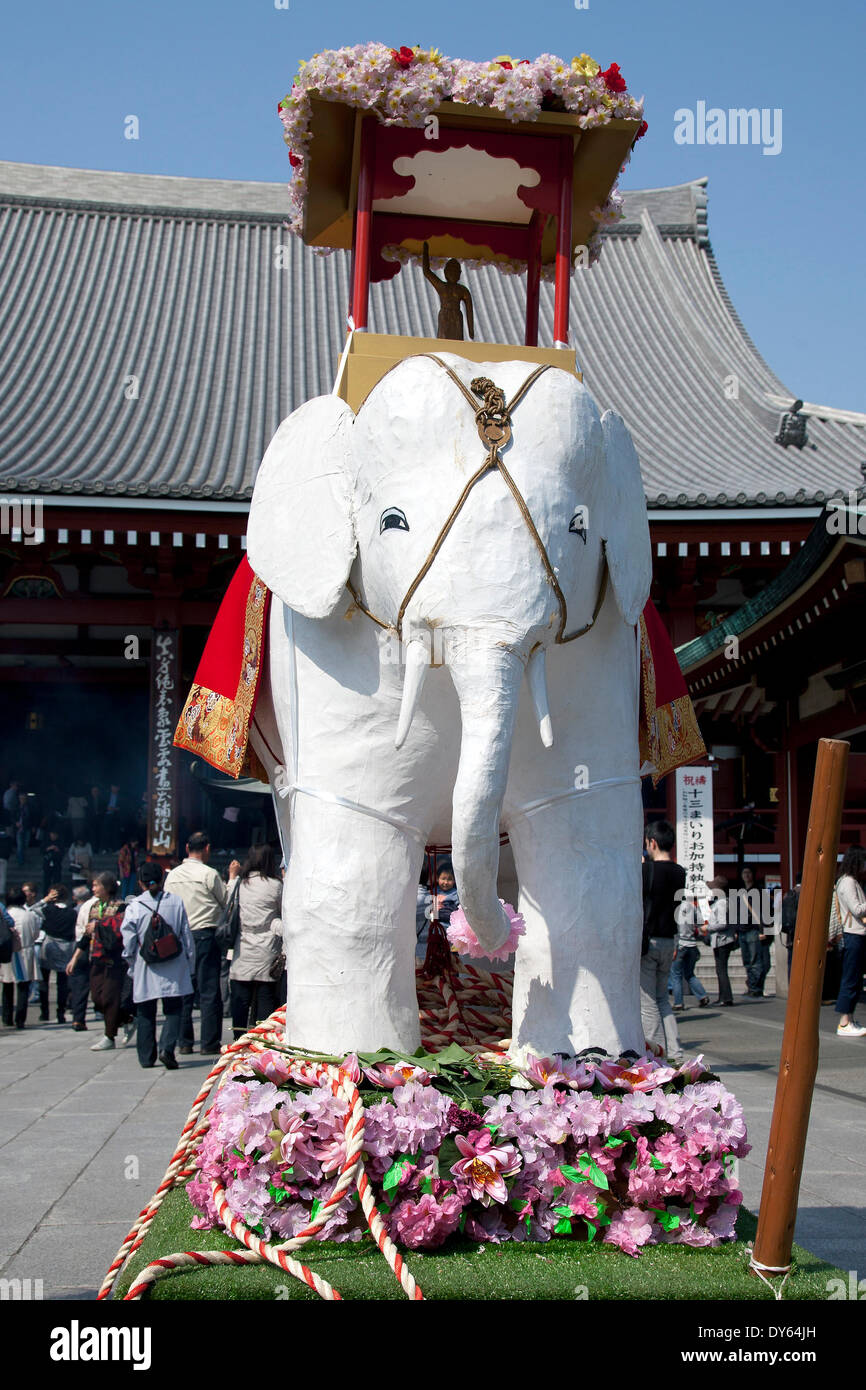 Tokyo, Japan A white elephant symbol of the Hanami Festival at the Sensoji temple in Asakusa