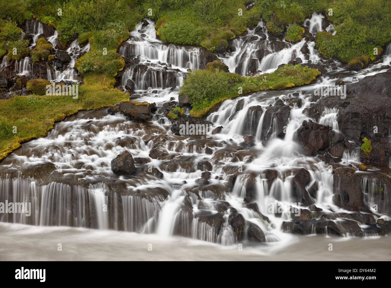Waterfalls at Hraunfossar, Iceland, Polar Regions Stock Photo