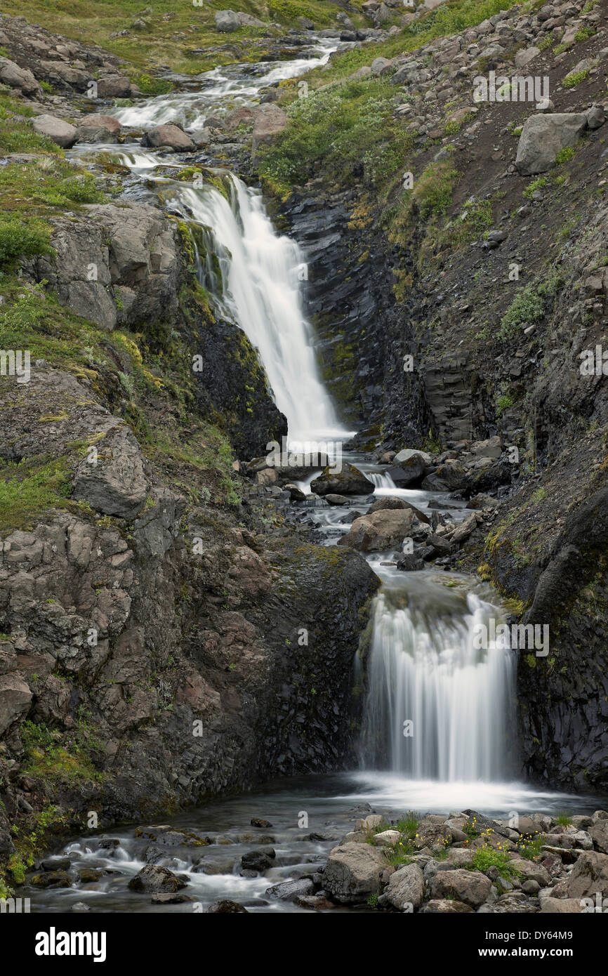 Waterfall and stream, Iceland, Polar Regions Stock Photo