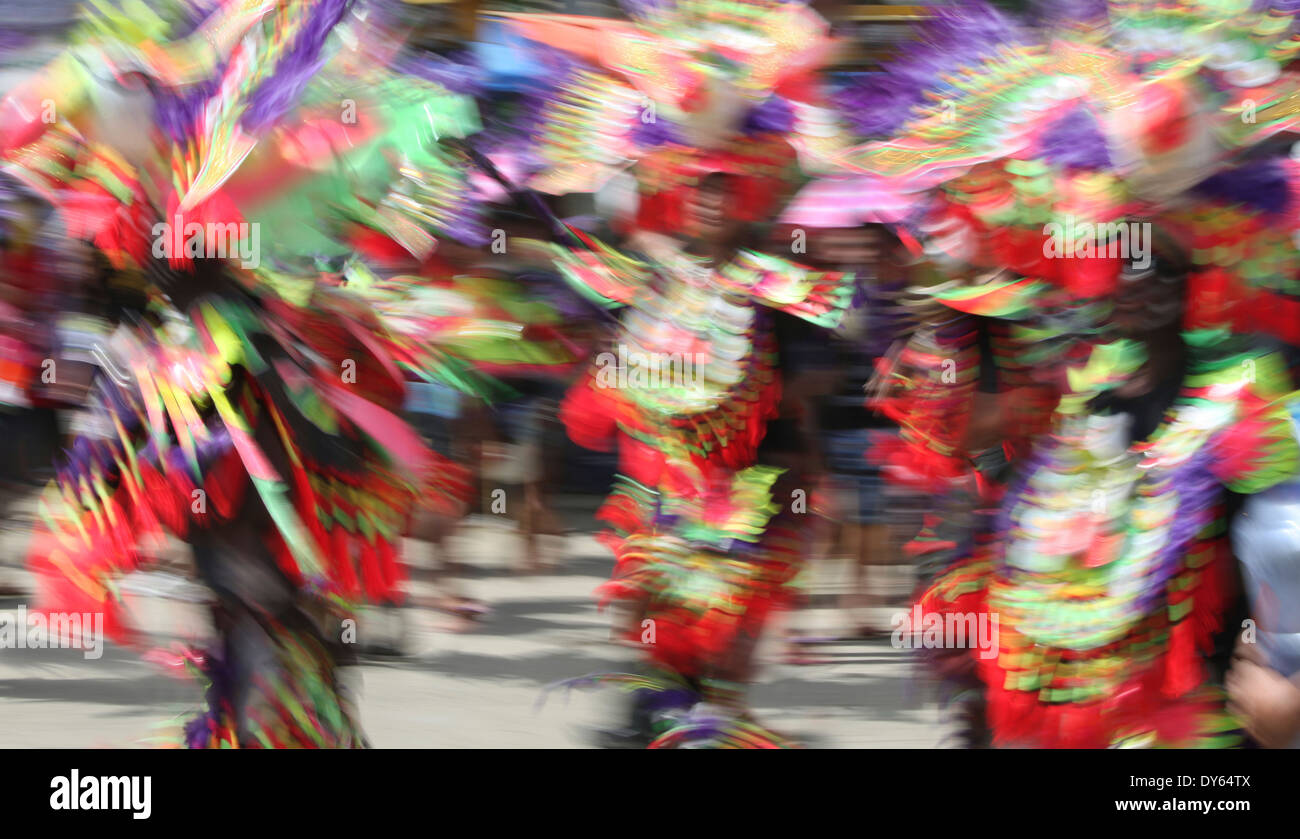 People in motion, Ati Atihan Festival, Kalibo, Aklan, Western Visayas Region, Panay Island, Philippines Stock Photo