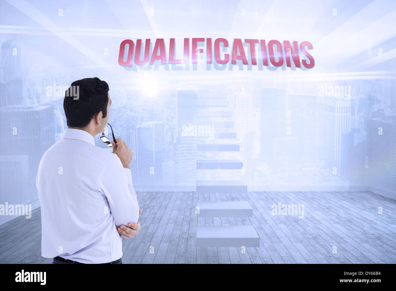 Many Qualification In Wall Qualifications against city scene in a room Stock Photo - Alamy