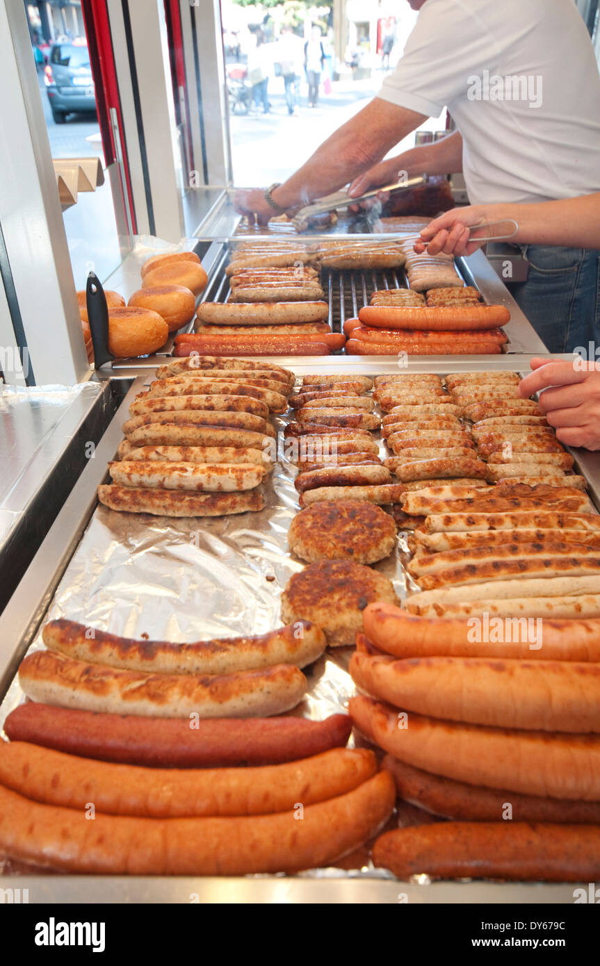 Germany, Bavaria, Nuremberg, Bratwurst Stall, Hot Dog Stall Stock Photo