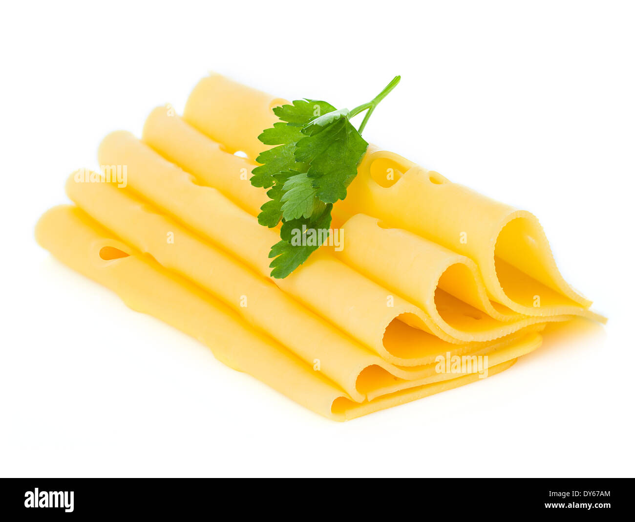 cheese slices on white background Stock Photo