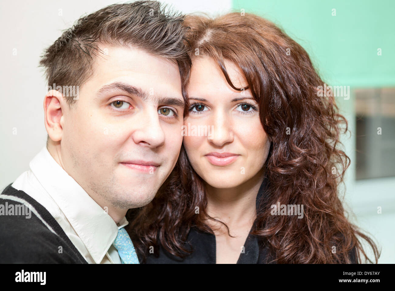 Closeup portrait of beautiful happy couple Stock Photo