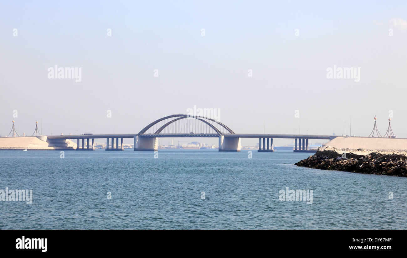 Sheikh Khalifa Bin Salman Bridge in Bahrain, Middle East Stock Photo