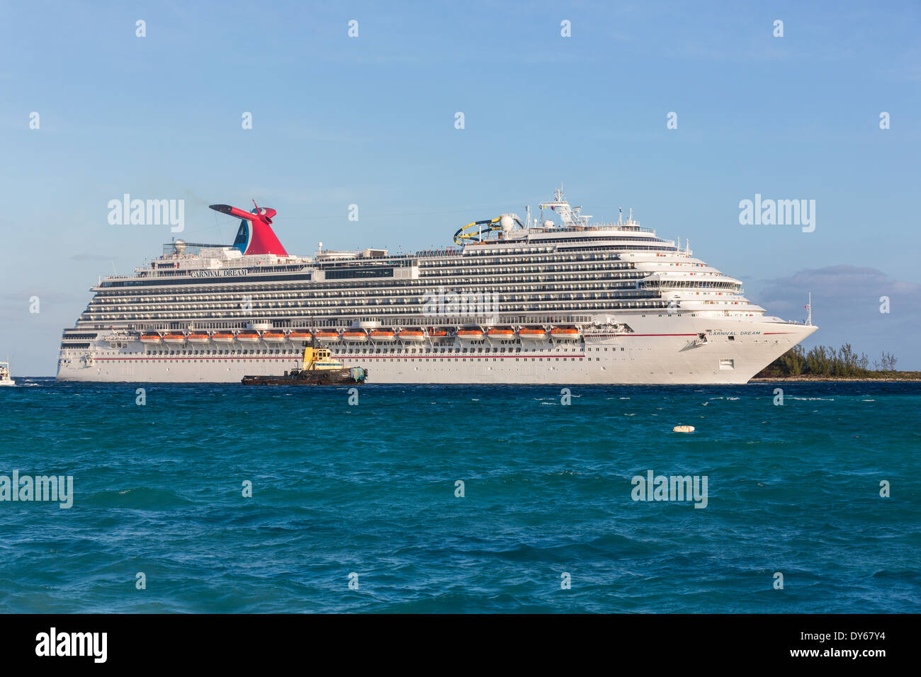 The Carnival Dream cruise ship entering the harbor Nassau, Bahamas, Caribbean Stock Photo