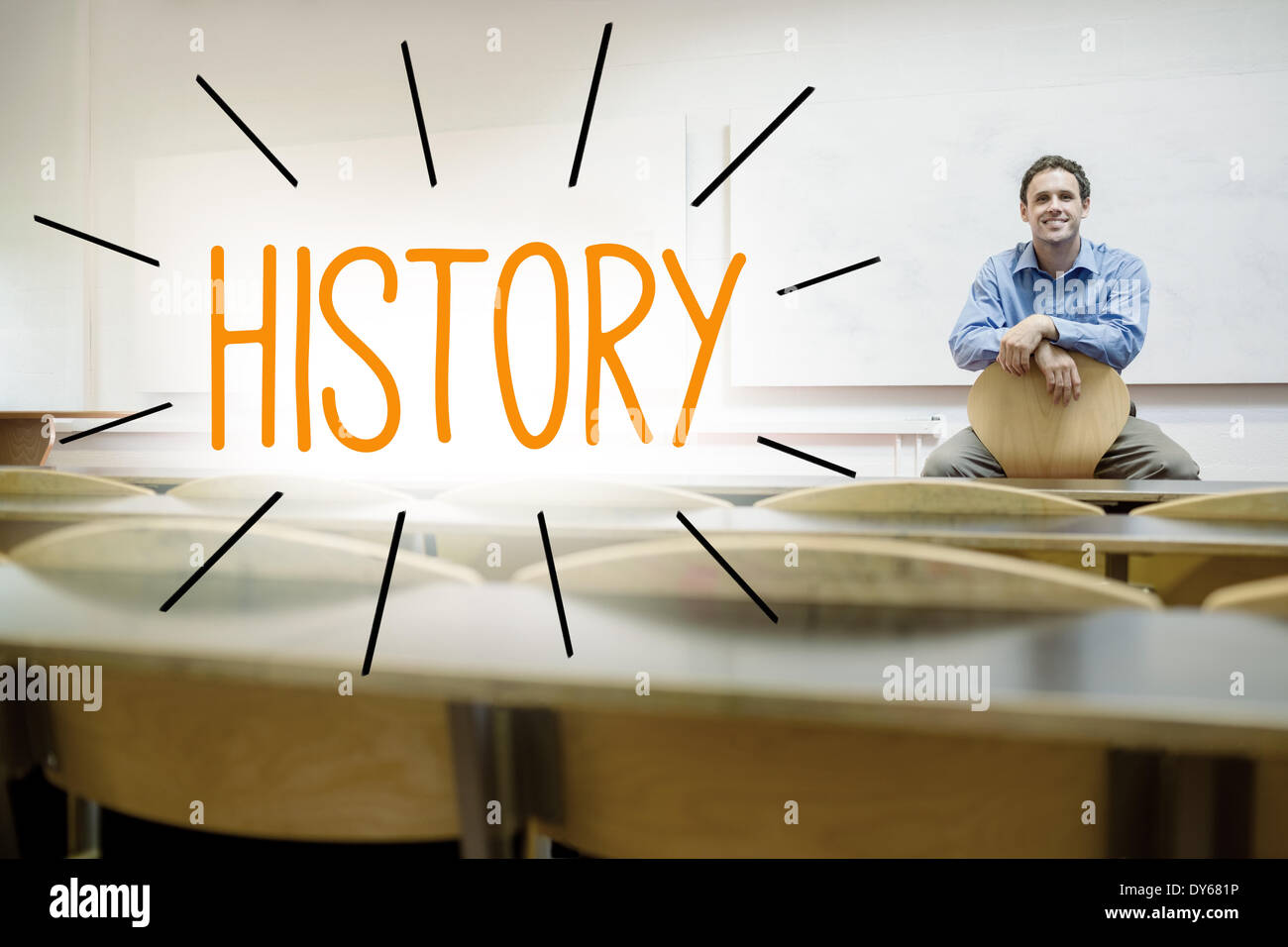 History against lecturer sitting in lecture hall Stock Photo Alamy