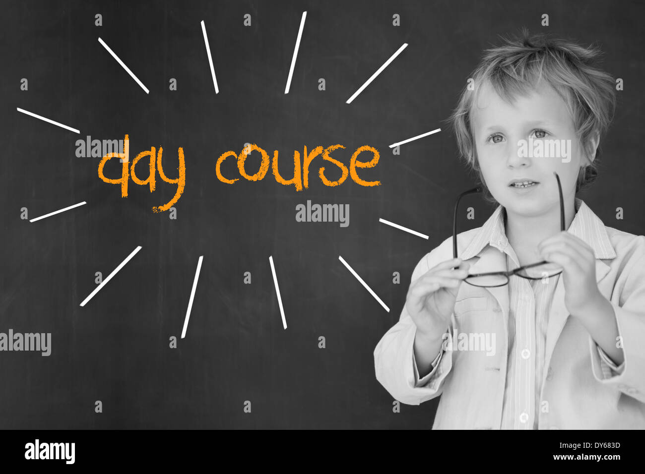 Day course against schoolboy and blackboard Stock Photo - Alamy