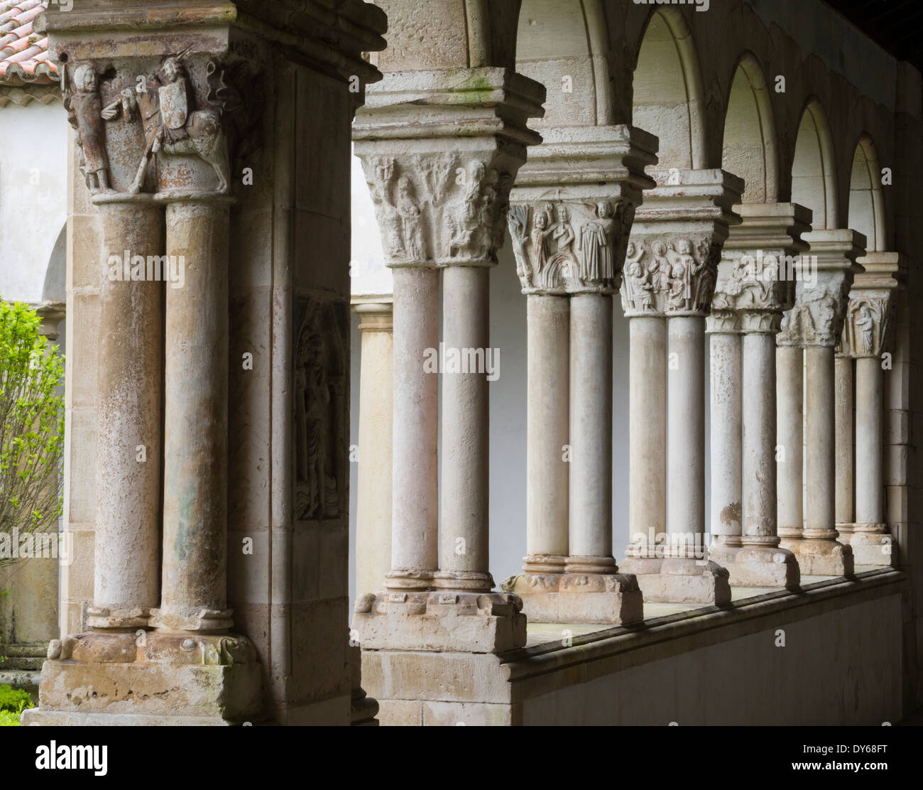 Gothic columns at the cloister of the monastery of Celas, in Coimbra