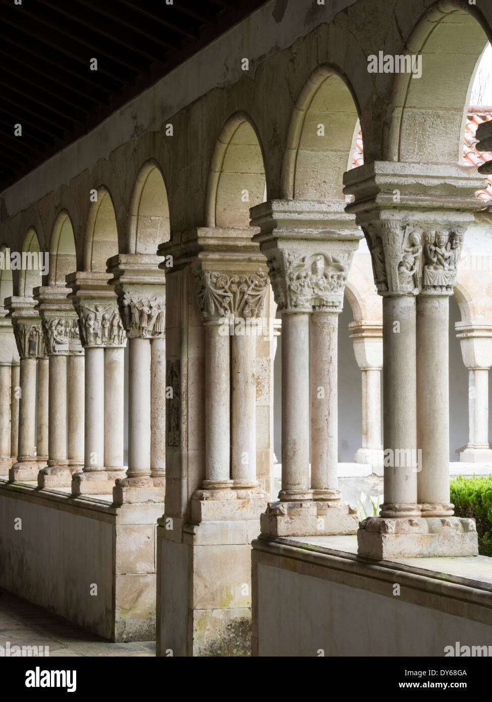 Gothic columns at the cloister of the monastery of Celas, in Coimbra