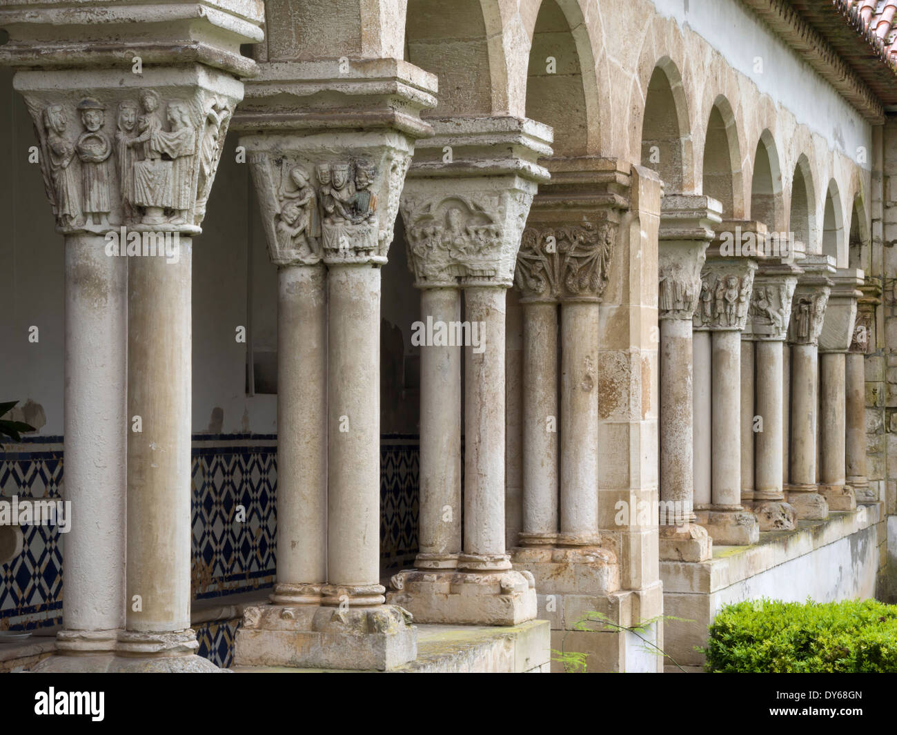 Gothic columns at the cloister of the monastery of Celas, in Coimbra