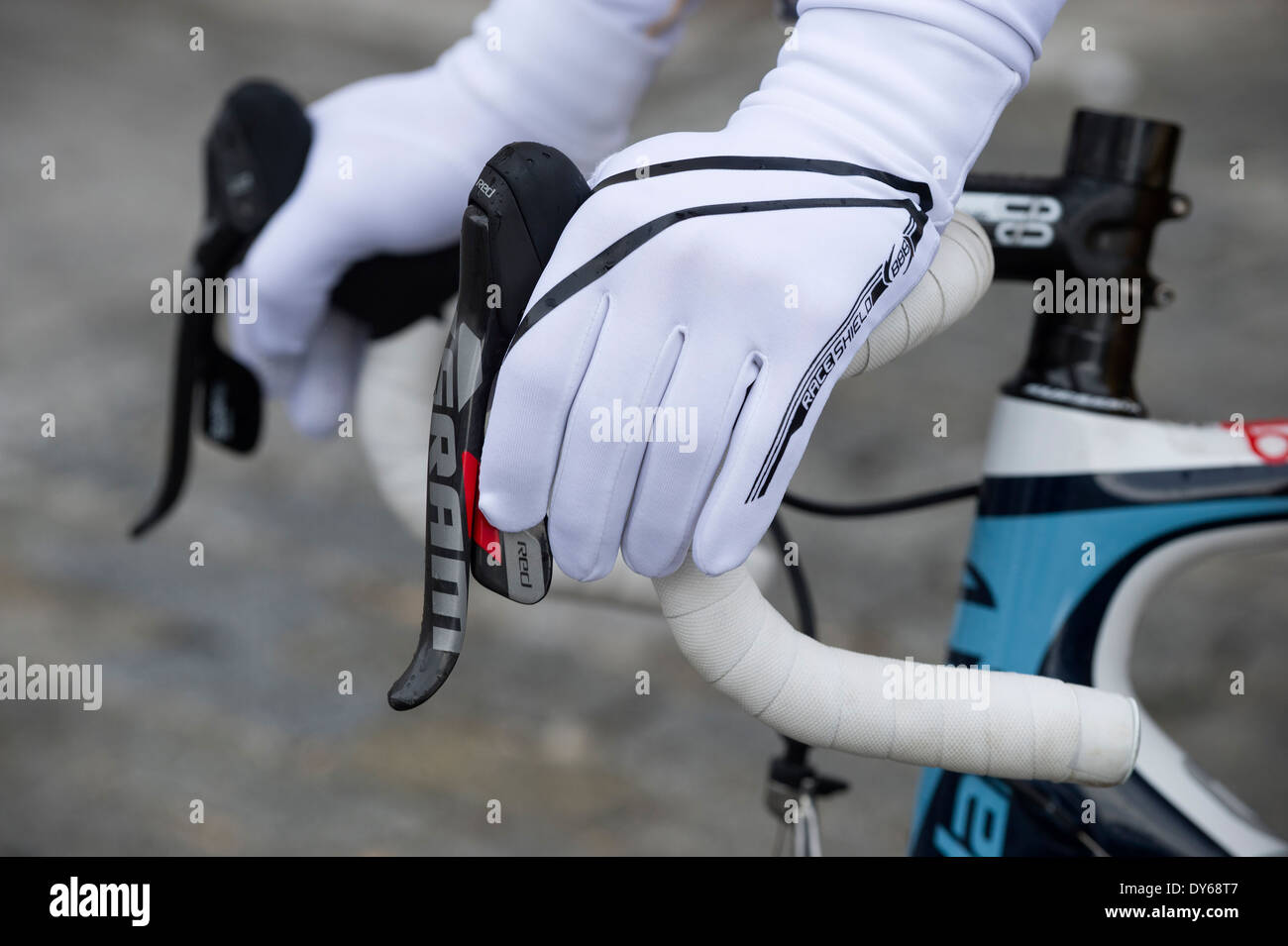 Racing bicycle dropped handlebars and brake levers Stock Photo