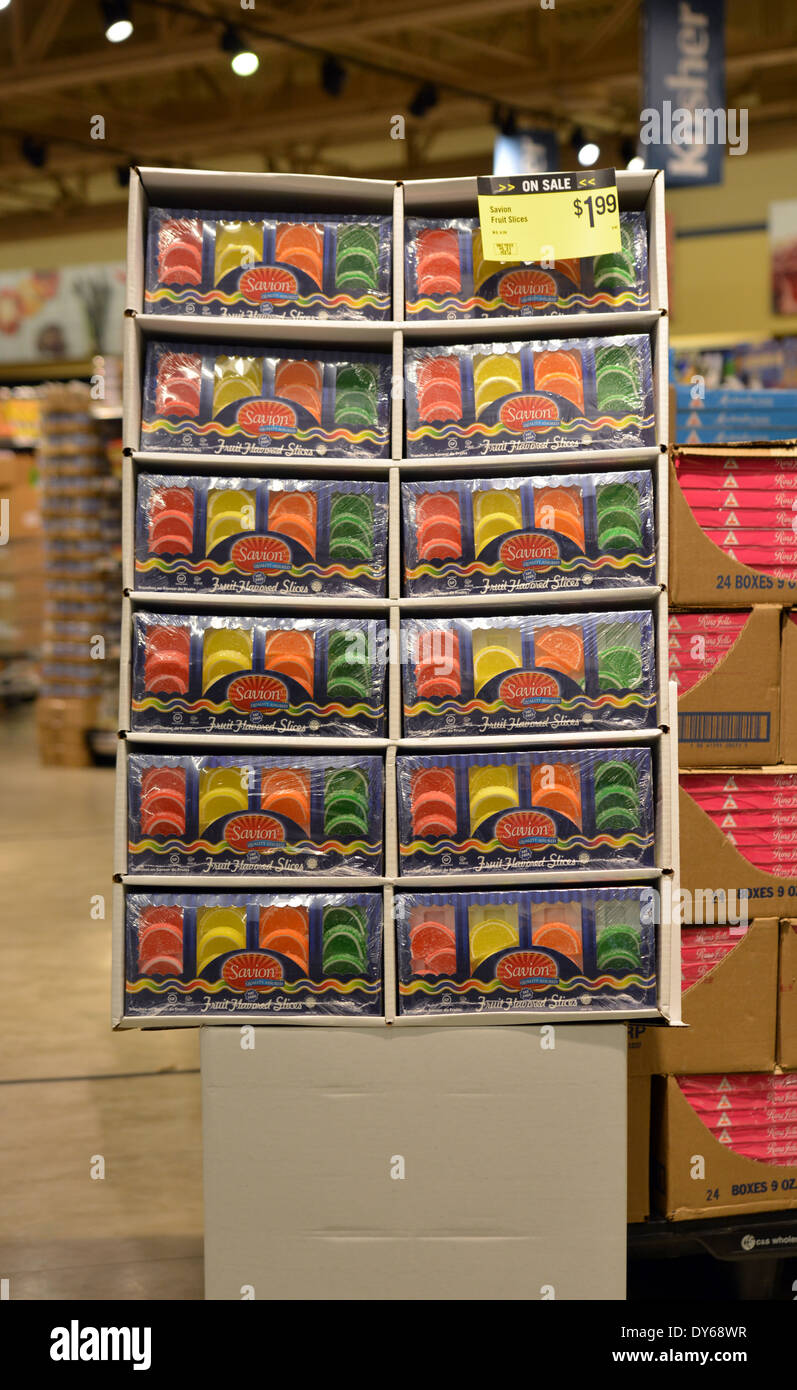 Traditional Kosher for Passover jelly candies for sale at Waldbaum's in The Bay Terrace Mall in Bayside, Queens, New York. Stock Photo