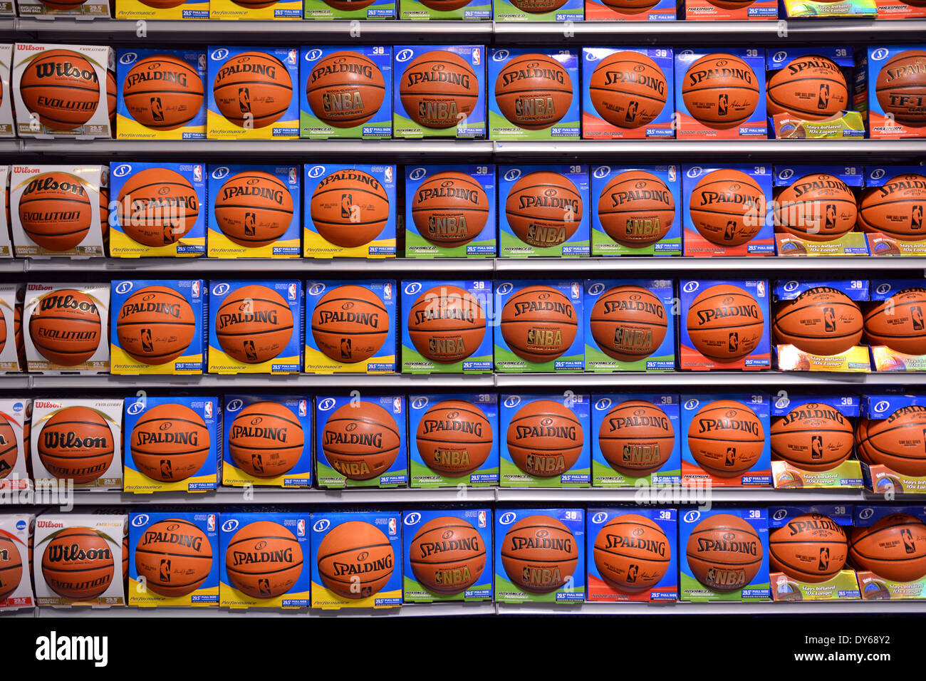 Basketballs for sale at Dick's Sporting Goods in Roosevelt Field Mall in Garden City, Long Island, New York Stock Photo