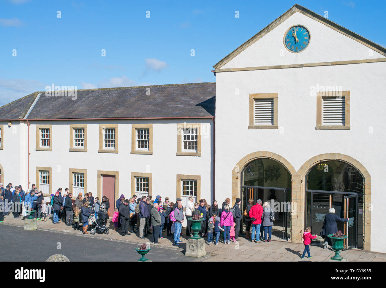 Beamish, Co. Durham, UK. 8th April 2014. People queuing in April sunshine to enter the North of England Open Air museum at Beamish. (c) Washington Imaging/Alamy Live News Stock Photo