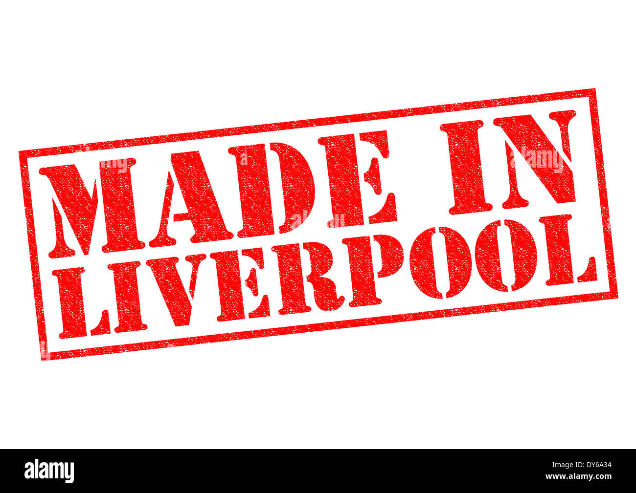 MADE IN LIVERPOOL red Rubber Stamp over a white background Stock Photo