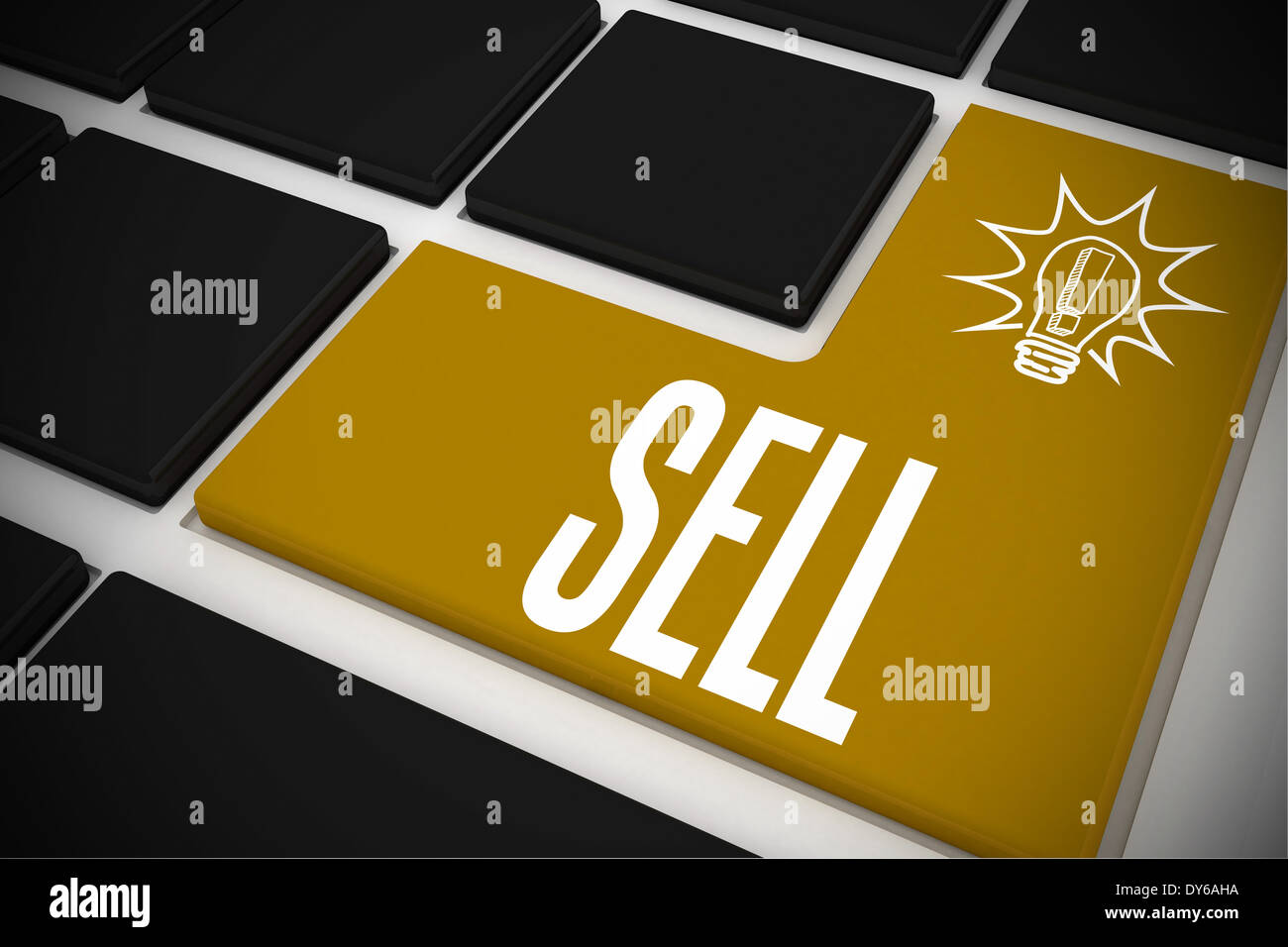 Sell on black keyboard with yellow key Stock Photo