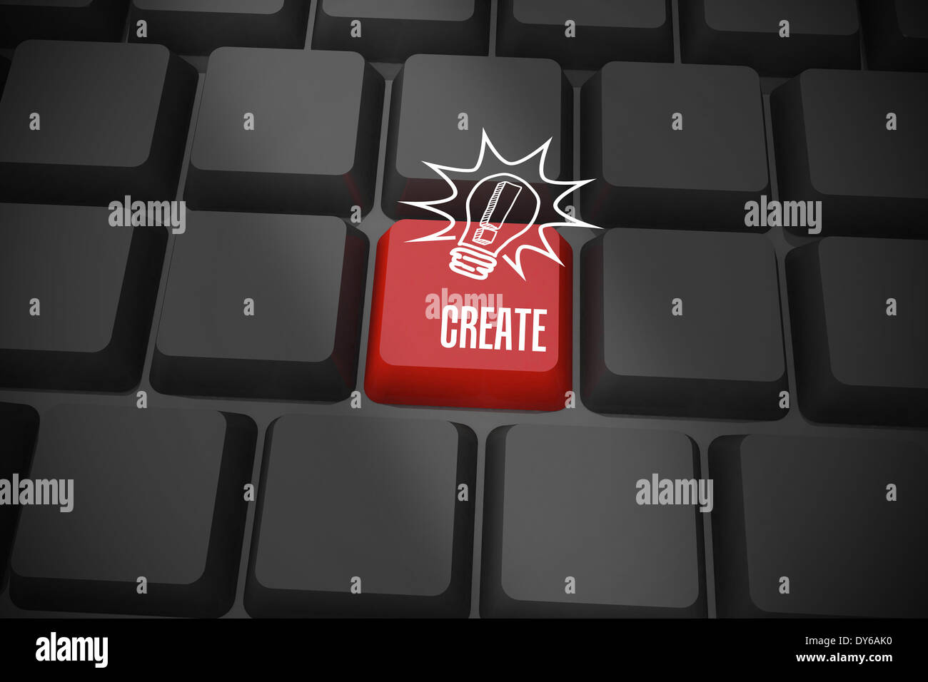 Create on black keyboard with red key Stock Photo