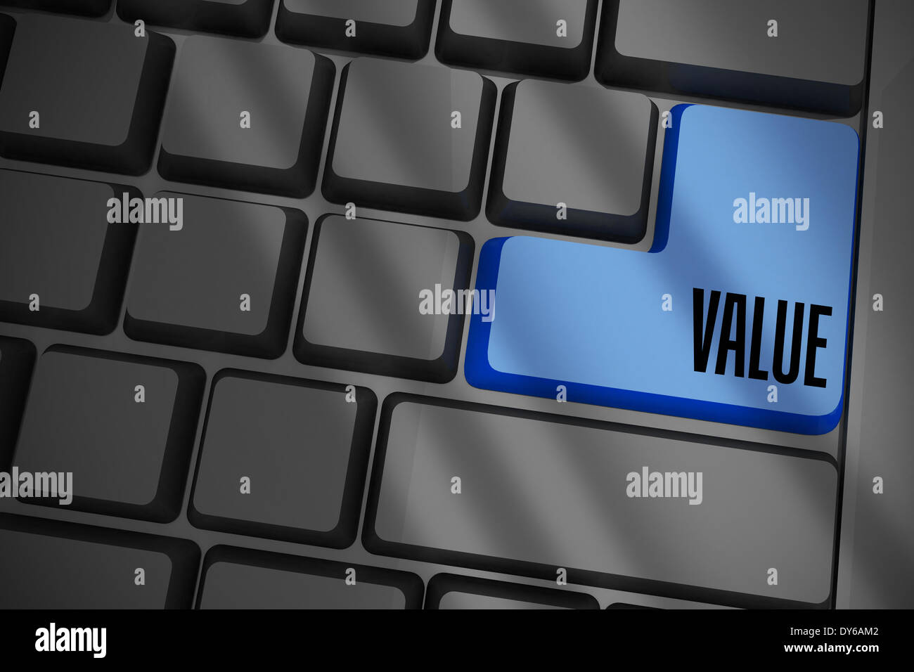 Value on black keyboard with blue key Stock Photo - Alamy