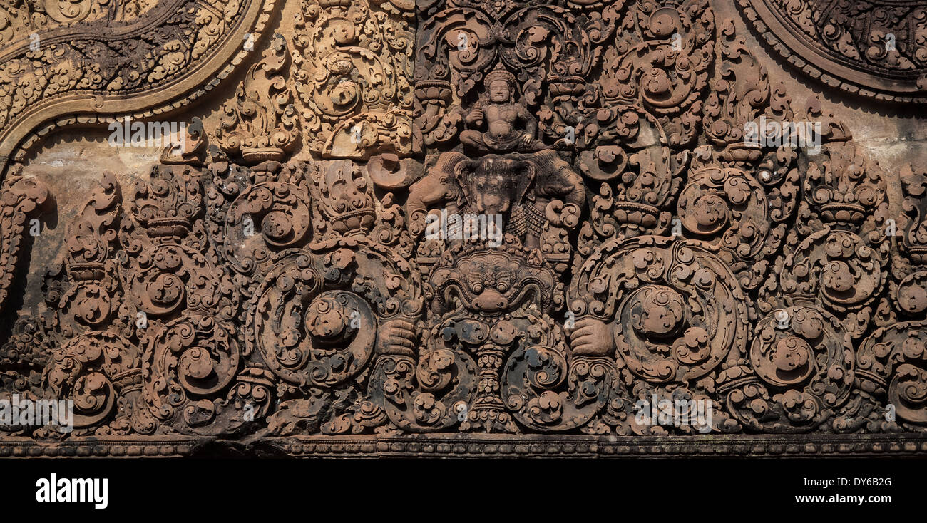 Carving at Banteay Srey temple, Siem Riep, Cambodia Stock Photo