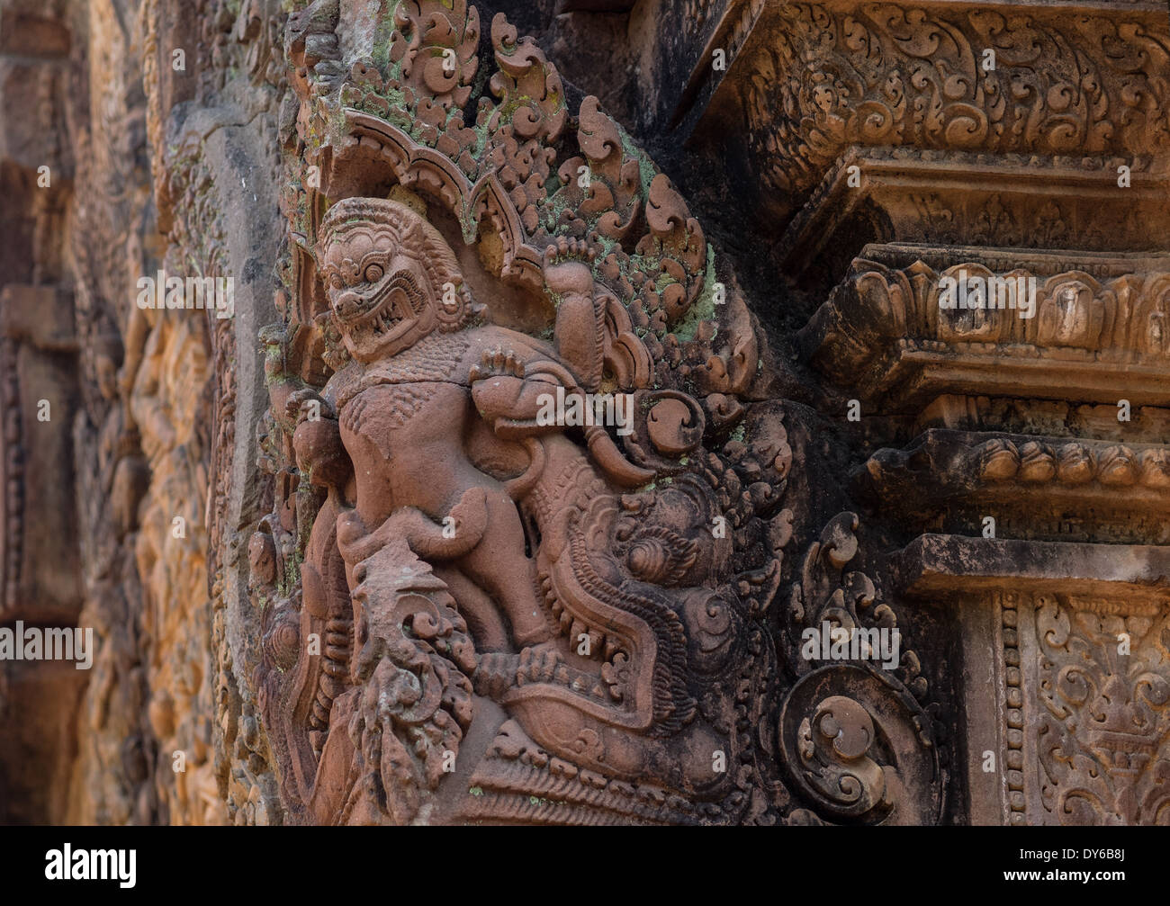 Interesting carving found at Banteay Srey temple, Siem Riep,  Cambodia Stock Photo