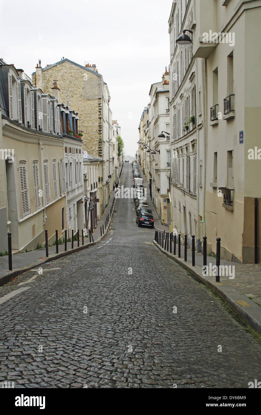 Sloping Paris street in Montmartre Stock Photo