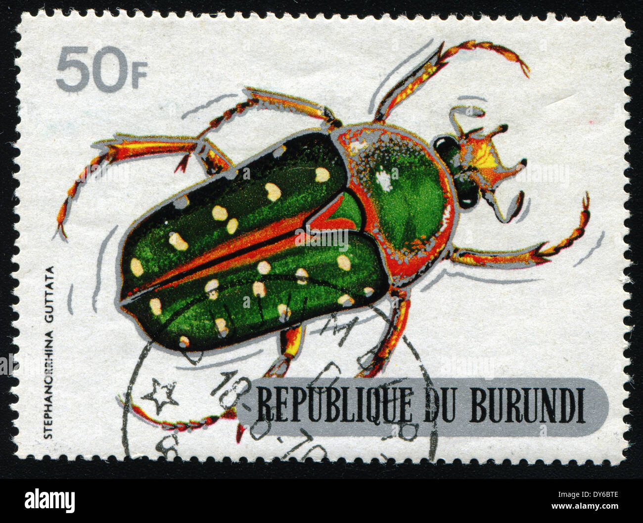 REPUBLIC OF BURUNDI - CIRCA 1970:printed in Republic of Burundi shows shows beetle (STEPHANORRHINA GUTTATA), circa 1970. Stock Photo