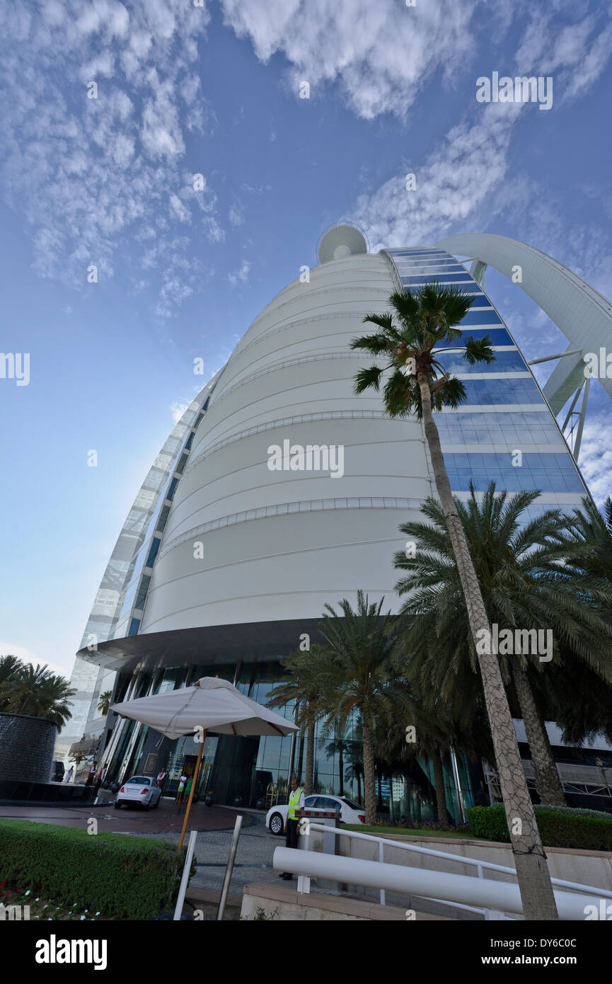 The modern exterior of the Burj Al Arab Hotel, Dubai, United Arab ...