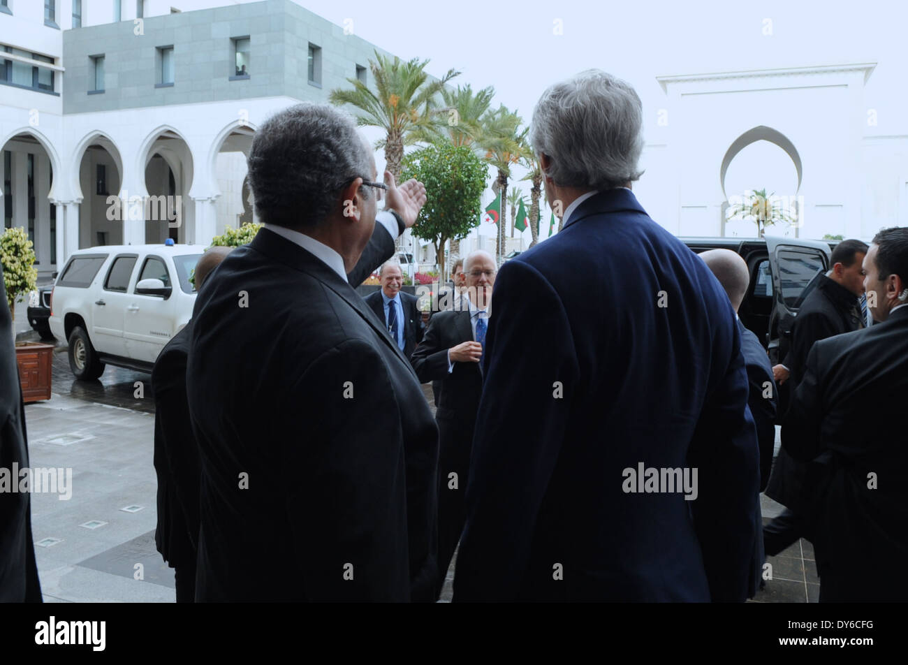 Algerian Foreign Minister Welcomes Secretary Kerry to Ministry of Foreign Affairs in Algiers Stock Photo