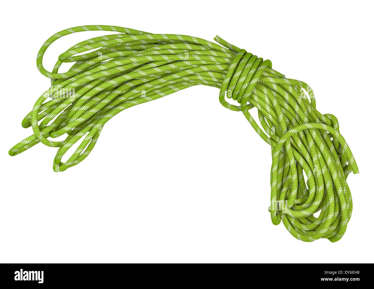 Green climbing rope isolated on white Stock Photo