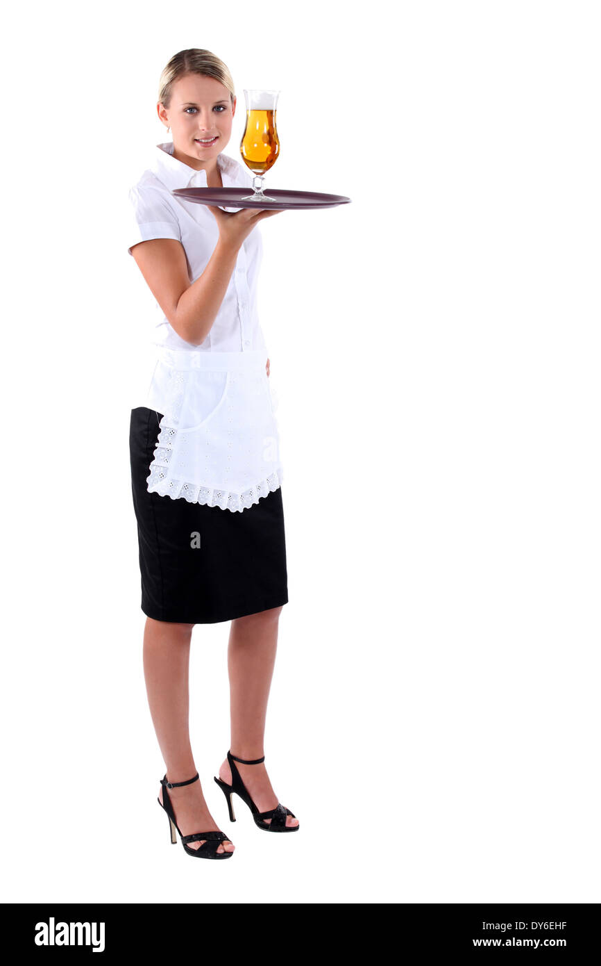 Waitress carrying tray beer Cut Out Stock Images & Pictures Alamy