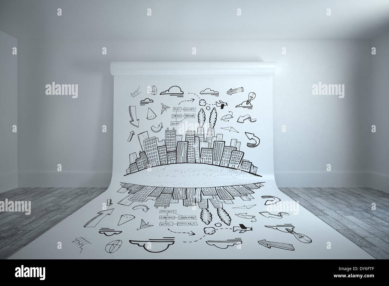Composite image of cityscape with brainstorm doodle Stock Photo