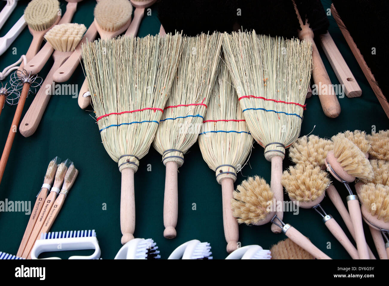 Brushes on sale in Linz Market in Austria Stock Photo