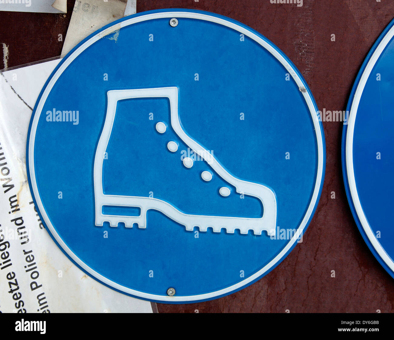 Hard boot area sign in Danube City construction site Vienna Stock Photo